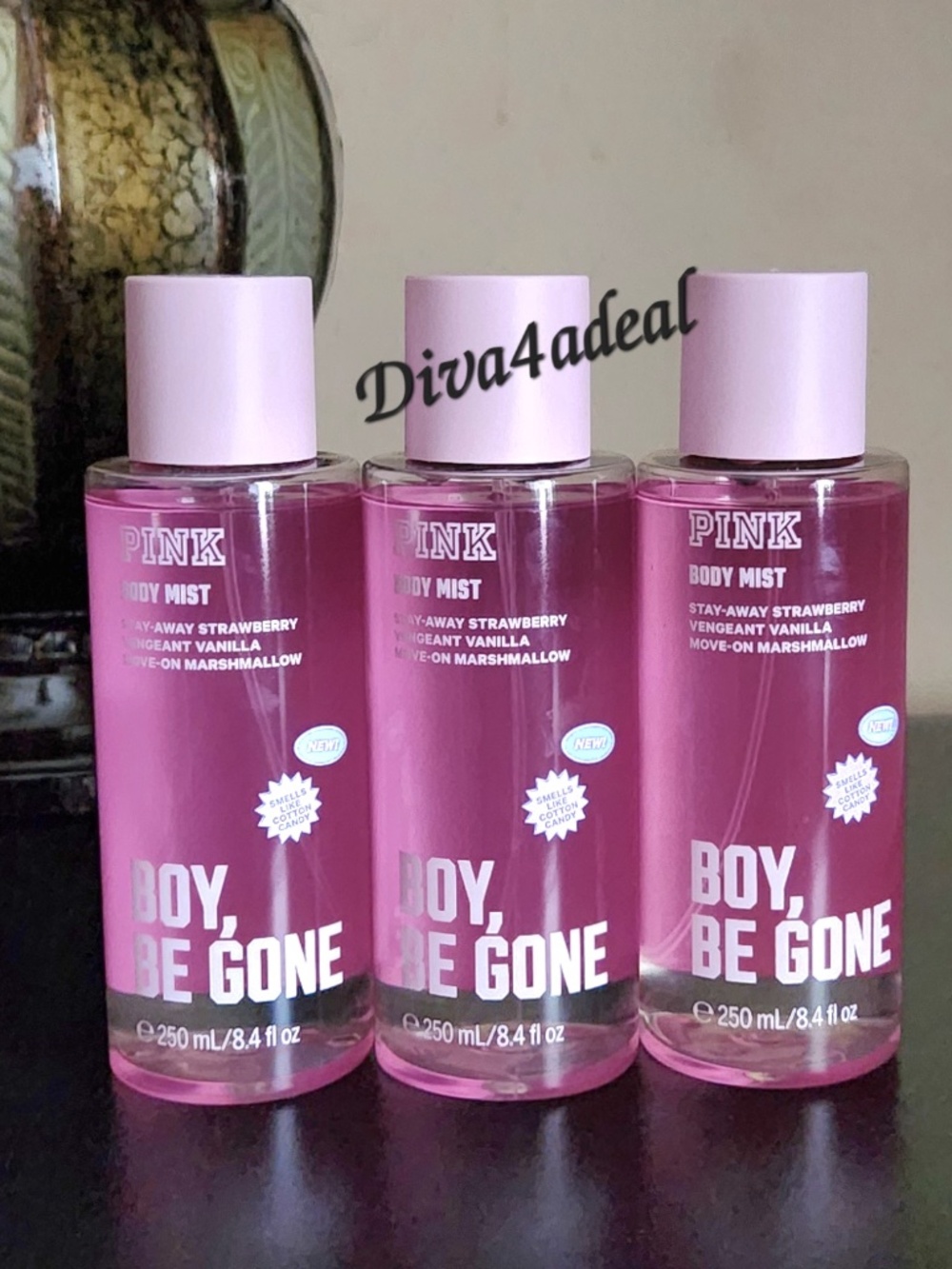 3X PINK Victoria’s Secret BOY, BE GONE! 8.4 FLOZ Mist Spray Bundle